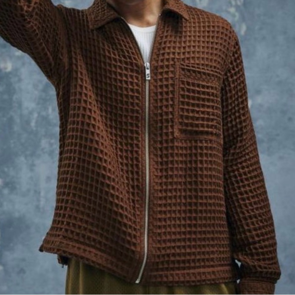 UO Standard Cloth Waffle Knit Zip Shirt Jacket